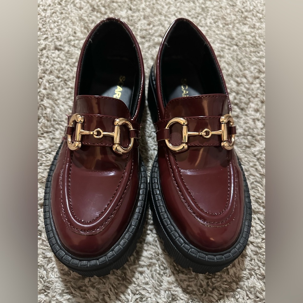 SCARPA Women’s Burgundy Chunky Platform Loafers Horsebit Lug Sole – Size 8